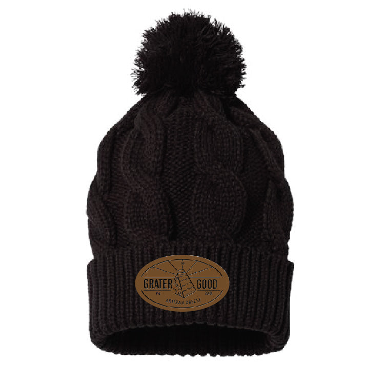 Pom Hat with Leather Patch