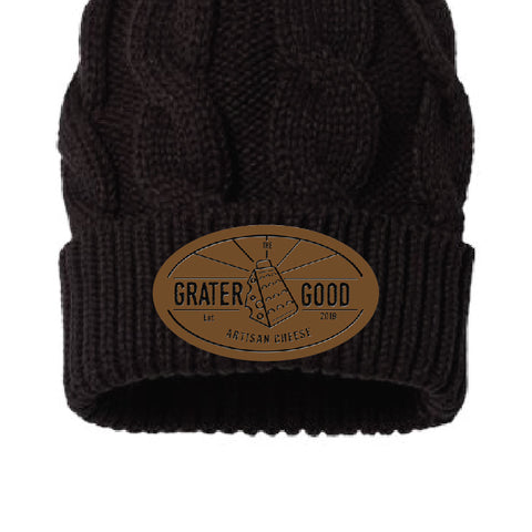Pom Hat with Leather Patch